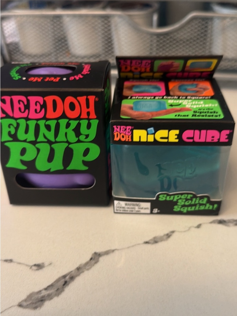 Squeeze NeeDoh Funky Pup & Nice Cube Squishy Toys - Purple & Teal
